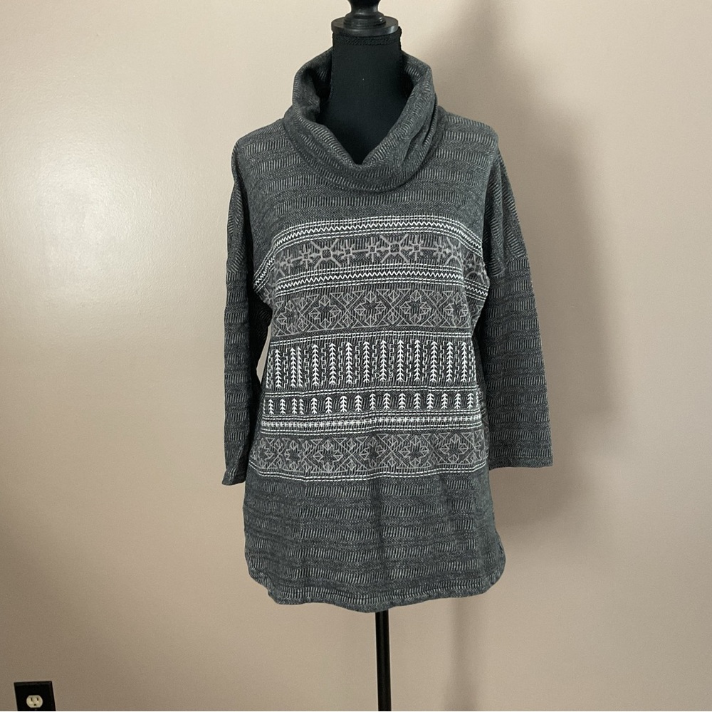 Natural Reflections Charcoal Patterned Cowl Neck Sweater